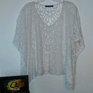 Small Velvet Lace Sheer See Through Drape Butterfly Sleeves White Blouse